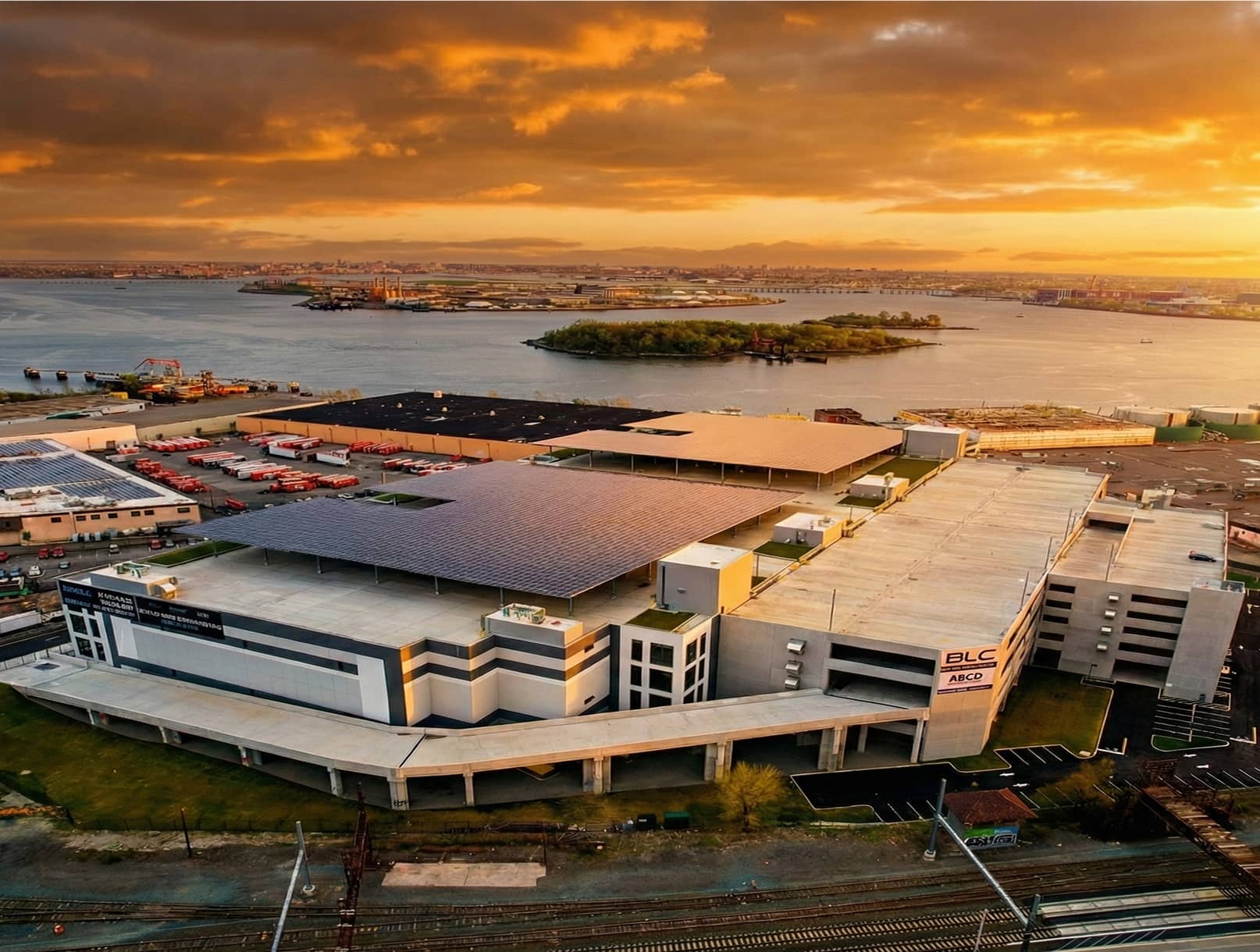 Aerial view of BLC on the water.