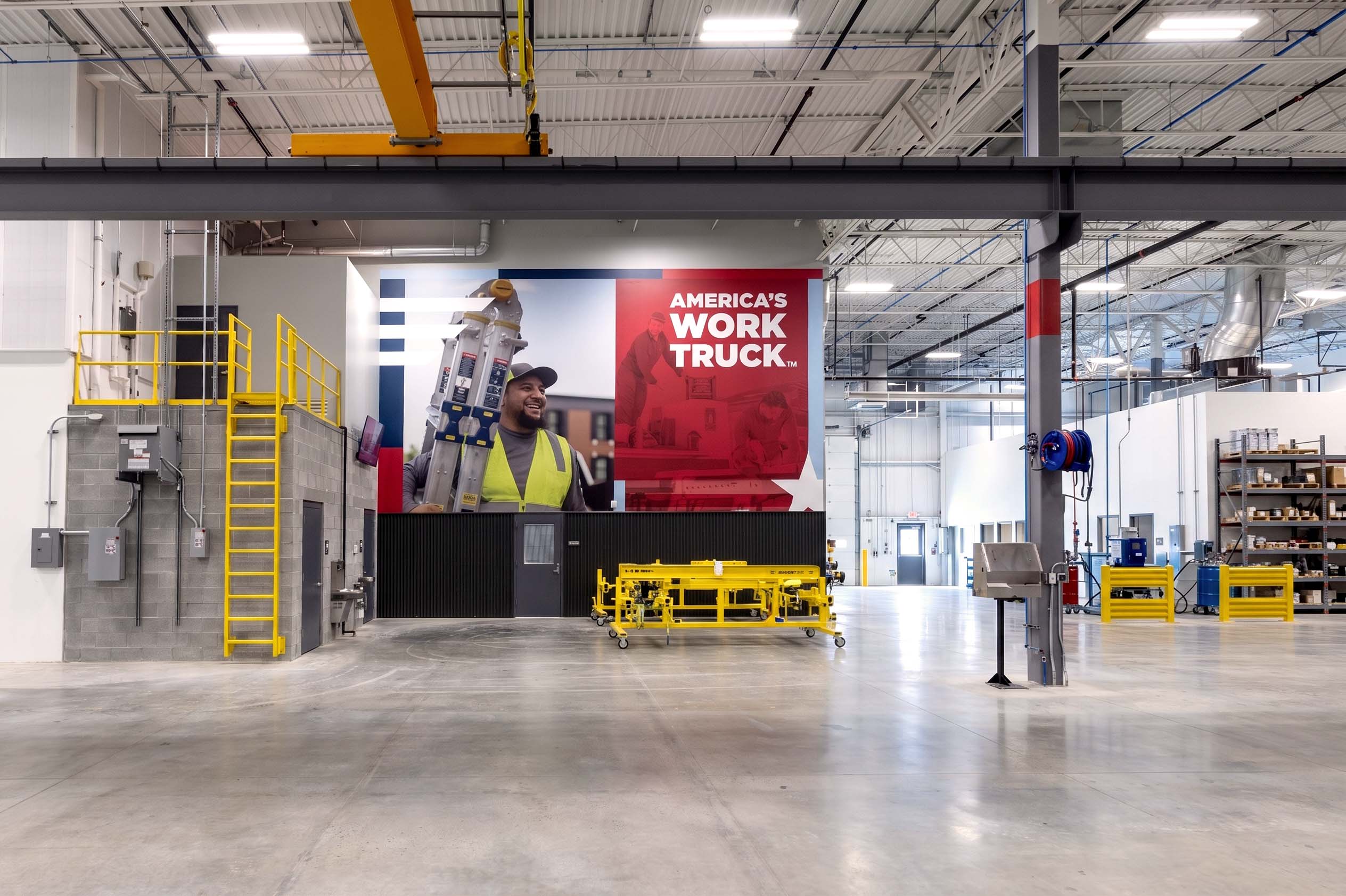 Interior of a truck equipment facility with an 